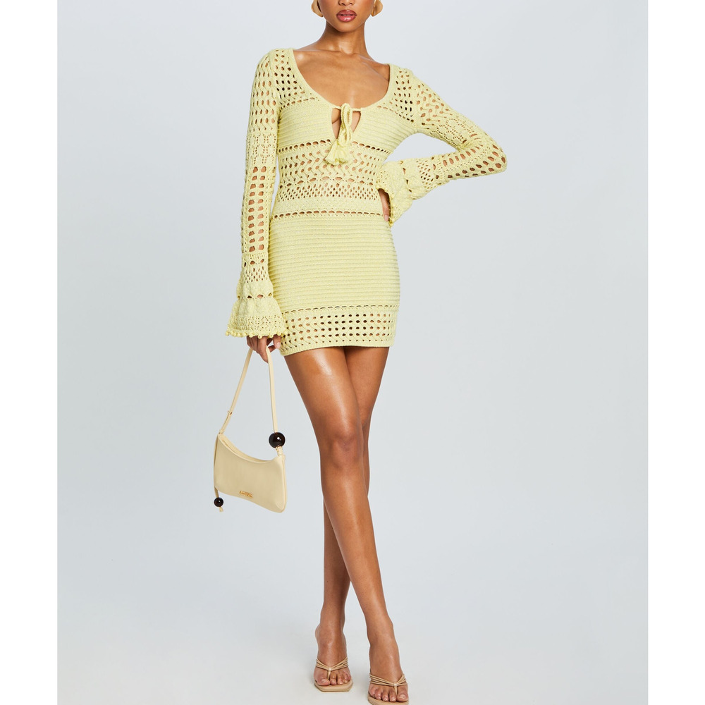 Gorgeous Retrofete Yellow Crochet Mini Dress
